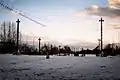 The EPFL esplanade and the Alps in winter.