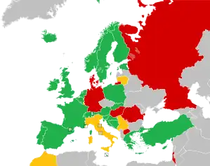 A coloured map of the countries of Europe