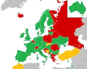 A coloured map of the countries of Europe