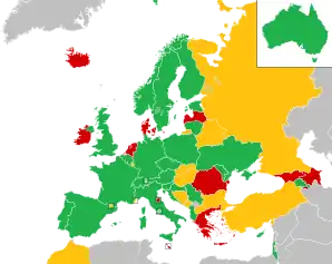 A coloured map of the countries of Europe