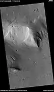 Mantle and flow, as seen by HiRISE under HiWish program A part of the image showing the mantle is enlarged in the next image.