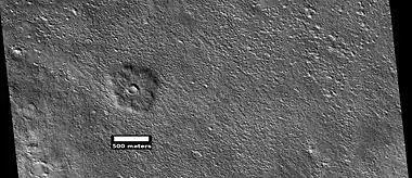 Pedestal crater, as seen by HiRISE under HiWish program  Location is Cebrenia quadrangle.