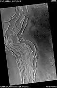 Ice layers in crater, as seen by HiRISE under HiWish program