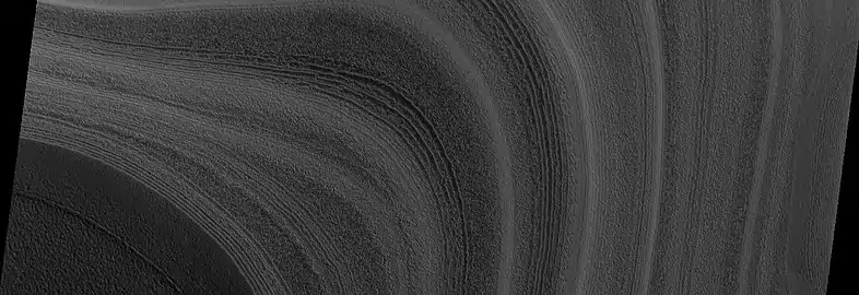 Close view of layers exposed in northern ice cap, as seen by HiRISE under HiWish program