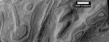 Close view of concentric and parallel ridges, as seen by HiRISE under HiWish program