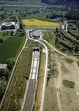 Aerial view of the station in 1990, looking towards South.