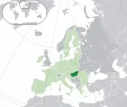 Map showing Hungary in Europe