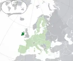 Map showing Ireland in Europe