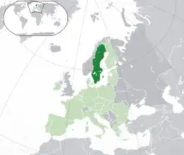 Map showing Sweden in Europe