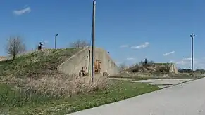 the front façade of a concrete bunker