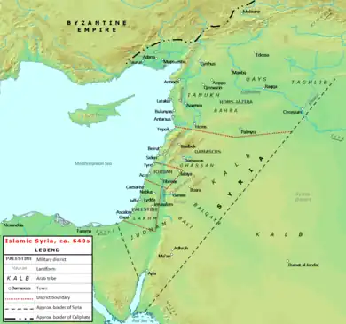 A map with shaded areas showing the expansion of the Islamic empire on overlay showing the borders of modern countries