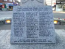 The plaque added to East Barnet war memorial for men killed in the Second World War. Catherine Loveday's father, S. F. Chapman, on the left.