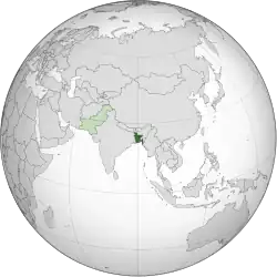 Location of East Pakistan (green) and the rest of Pakistan (light green)