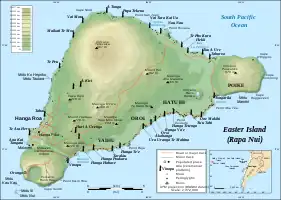 Map of Rapa Nui showing Terevaka, Poike and Rano Kau