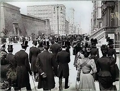 The reservoir, in a photo of the Easter Parade on Fifth Avenue, 1897