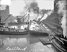 Eastland being righted after the disaster.