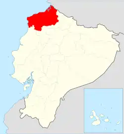 Location of Esmeraldas Province in Ecuador.