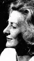 Older white woman in profile, in a black-and-white newspaper photograph from 1989.