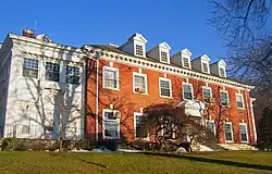 A two-story brick house