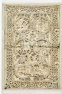 Byzantine medallions on the cover of the Melisende Psalter: Works of Mercy, 1131-1143, ivory, British Library, London