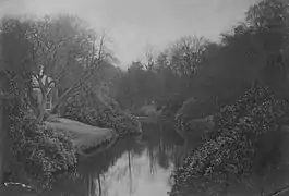 The Lugton Water and one of the two gazebos, circa 1880.