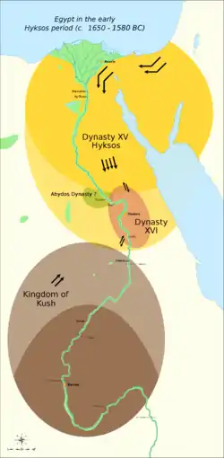 Map of Egypt during the Fifteenth, Abydos, and Sixteenth Dynasties