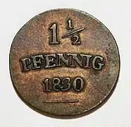 1½ pfennig of 1830, Saxe-Weimar-Eisenach, reverse