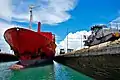 Boat crossing a lock on the Panama Canal