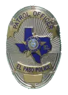 EPPD Badge (Since 2004) (Used on side doors of new fleet of marked police cars).mw-parser-output cite.citation{font-style:inherit;word-wrap:break-word}.mw-parser-output .citation q{quotes:"\"""\"""'""'"}.mw-parser-output .citation:target{background-color:rgba(0,127,255,0.133)}.mw-parser-output .id-lock-free a,.mw-parser-output .citation .cs1-lock-free a{background:url("//upload.wikimedia.org/wikipedia/commons/6/65/Lock-green.svg")right 0.1em center/9px no-repeat}.mw-parser-output .id-lock-limited a,.mw-parser-output .id-lock-registration a,.mw-parser-output .citation .cs1-lock-limited a,.mw-parser-output .citation .cs1-lock-registration a{background:url("//upload.wikimedia.org/wikipedia/commons/d/d6/Lock-gray-alt-2.svg")right 0.1em center/9px no-repeat}.mw-parser-output .id-lock-subscription a,.mw-parser-output .citation .cs1-lock-subscription a{background:url("//upload.wikimedia.org/wikipedia/commons/a/aa/Lock-red-alt-2.svg")right 0.1em center/9px no-repeat}.mw-parser-output .cs1-ws-icon a{background:url("//upload.wikimedia.org/wikipedia/commons/4/4c/Wikisource-logo.svg")right 0.1em center/12px no-repeat}.mw-parser-output .cs1-code{color:inherit;background:inherit;border:none;padding:inherit}.mw-parser-output .cs1-hidden-error{display:none;color:#d33}.mw-parser-output .cs1-visible-error{color:#d33}.mw-parser-output .cs1-maint{display:none;color:#3a3;margin-left:0.3em}.mw-parser-output .cs1-format{font-size:95%}.mw-parser-output .cs1-kern-left{padding-left:0.2em}.mw-parser-output .cs1-kern-right{padding-right:0.2em}.mw-parser-output .citation .mw-selflink{font-weight:inherit}"Badges and Ranks". El Paso Police Department. Archived from the original on 2013-12-24. Retrieved 2013-12-23.