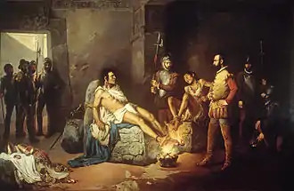 Image 55"The Torture of Cuauhtémoc", a 19th-century painting by Leandro Izaguirre (from History of Mexico)