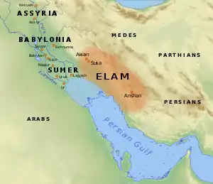 Map of the territory of Elam.