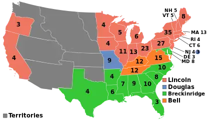 A map showing which states voted for which candidate