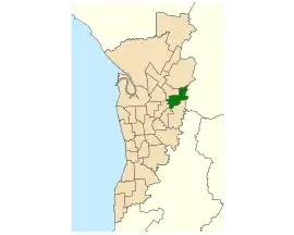 Map of Adelaide, South Australia with electoral district of Newland highlighted