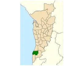 Map of Adelaide, South Australia with electoral district of Reynell highlighted