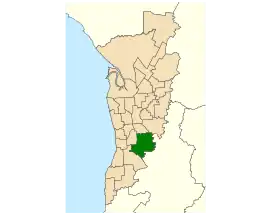 Map of Adelaide, South Australia with electoral district of Waite highlighted