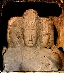 Trimurti statue in Elephanta Caves, a UNESCO World Heritage Site