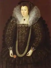 Elizabeth Finch, Countess of Winchelsea, by Marcus Gheeraerts the Younger, 1600 (although attributed to Cornelius Johnson while in the Lenthall collection).