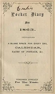 Front cover of Davis's 1863 diary