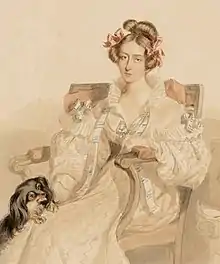 Emily Eden (George Eden's sister) with her spaniel, Chance (painted 1835)