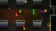 A screen shot of the video game Enter the Gungeon, showing its characters in combat