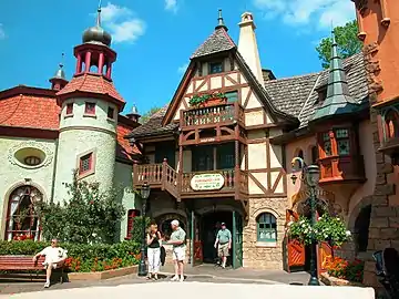 The Germany pavilion features typical timberframe houses.