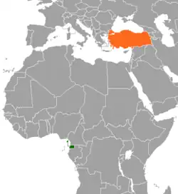 Map indicating locations of Equatorial Guinea and Turkey