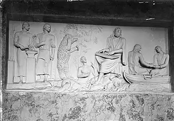 Väinämöinen Plays Kantele, a 1814 relief by Erik Cainberg [fi] that is considered to be the first visual depiction of Väinämöinen