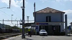 Two-story building with hipped roof