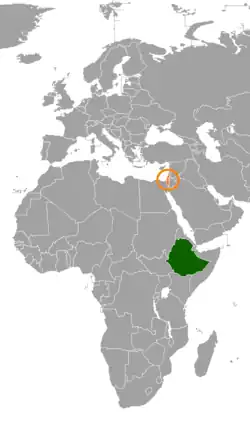 Map indicating locations of Ethiopia and Israel