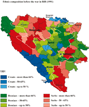 Colour-coded map of Bosnia and Herzegovina