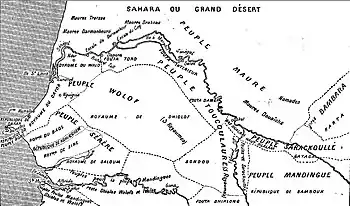 The Senegal River area, 1853. Emirate of Trarza at upper left