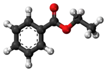 Ball-and-stick model of the ethyl benzoate molecule