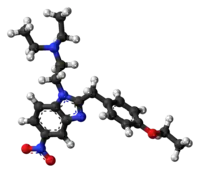 Ball-and-stick model of the etonitazene molecule