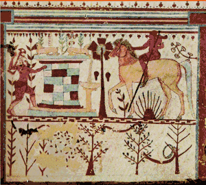 Troilus and Achilles, Etruscan. Tomb of the Bulls, Tarquinia, 6th century B.C.